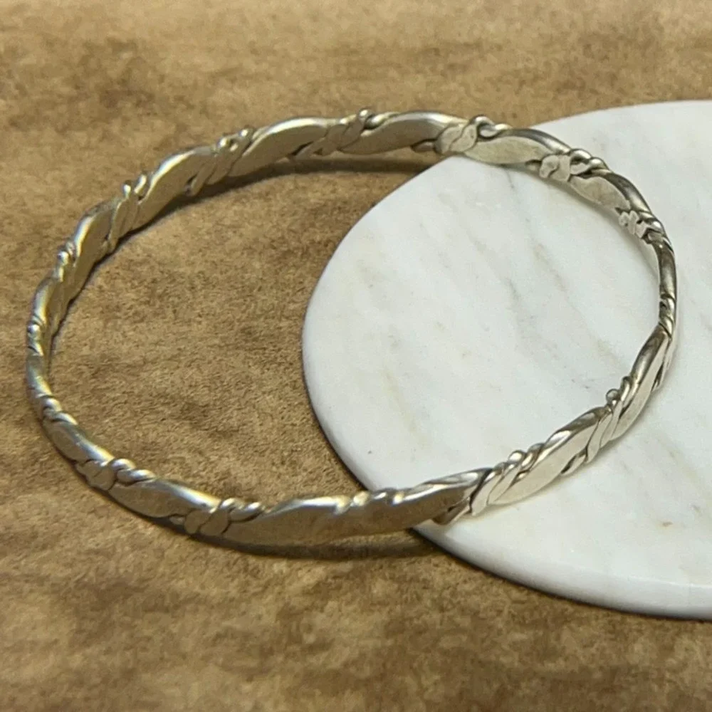 Vintage Sterling Silver Southwestern Bangle Bracelet Braided Twist 925